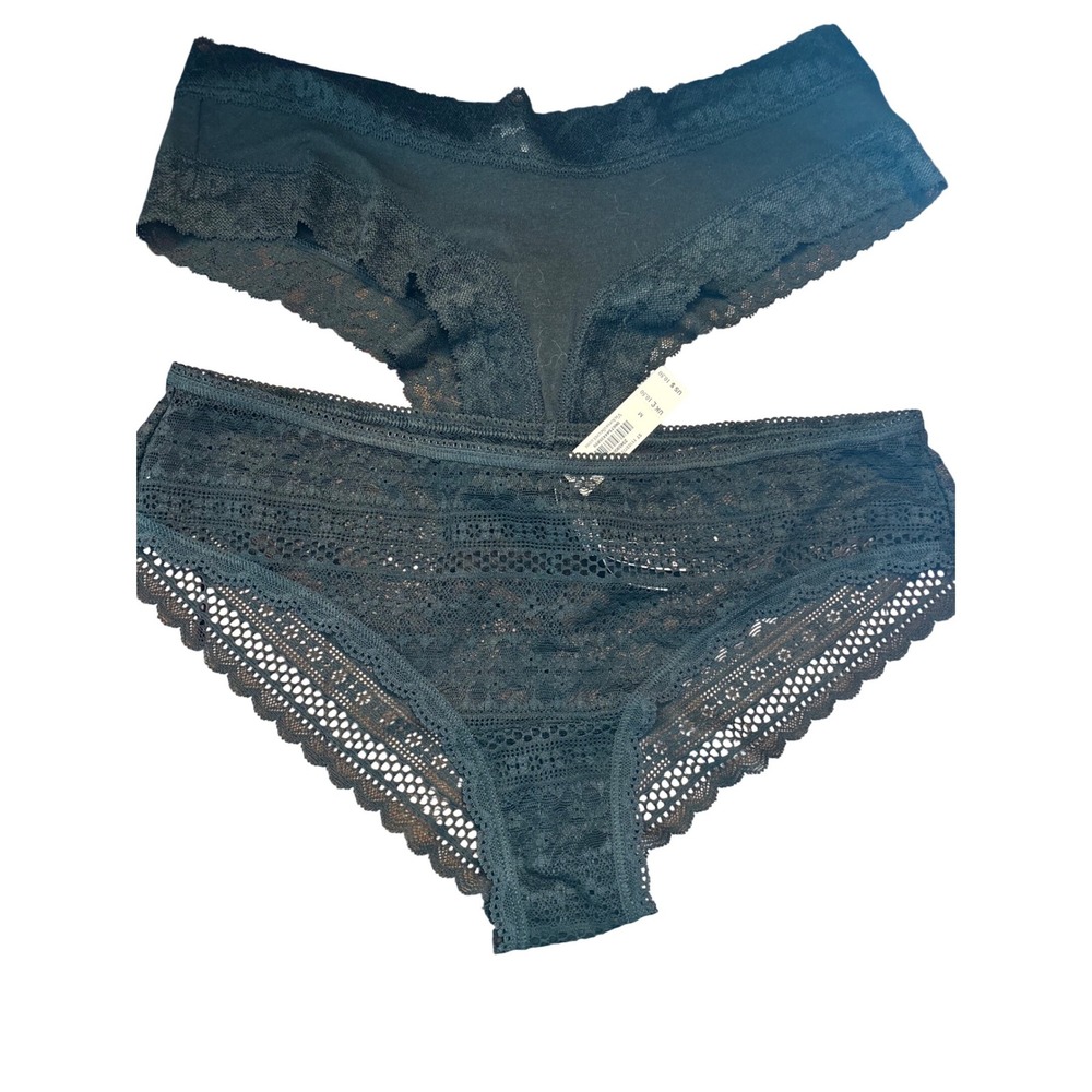 Victorias Secret Black Lace Panty Set 2 Pack Medium Cheeky Bikini Underwear NEW